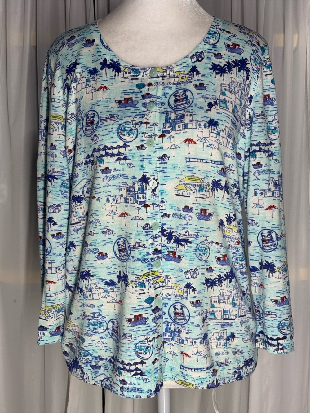 Talbots Santorini Soft Knit 3/4 Sleeve Coastal Cardigan Size M - Picture 2 of 9